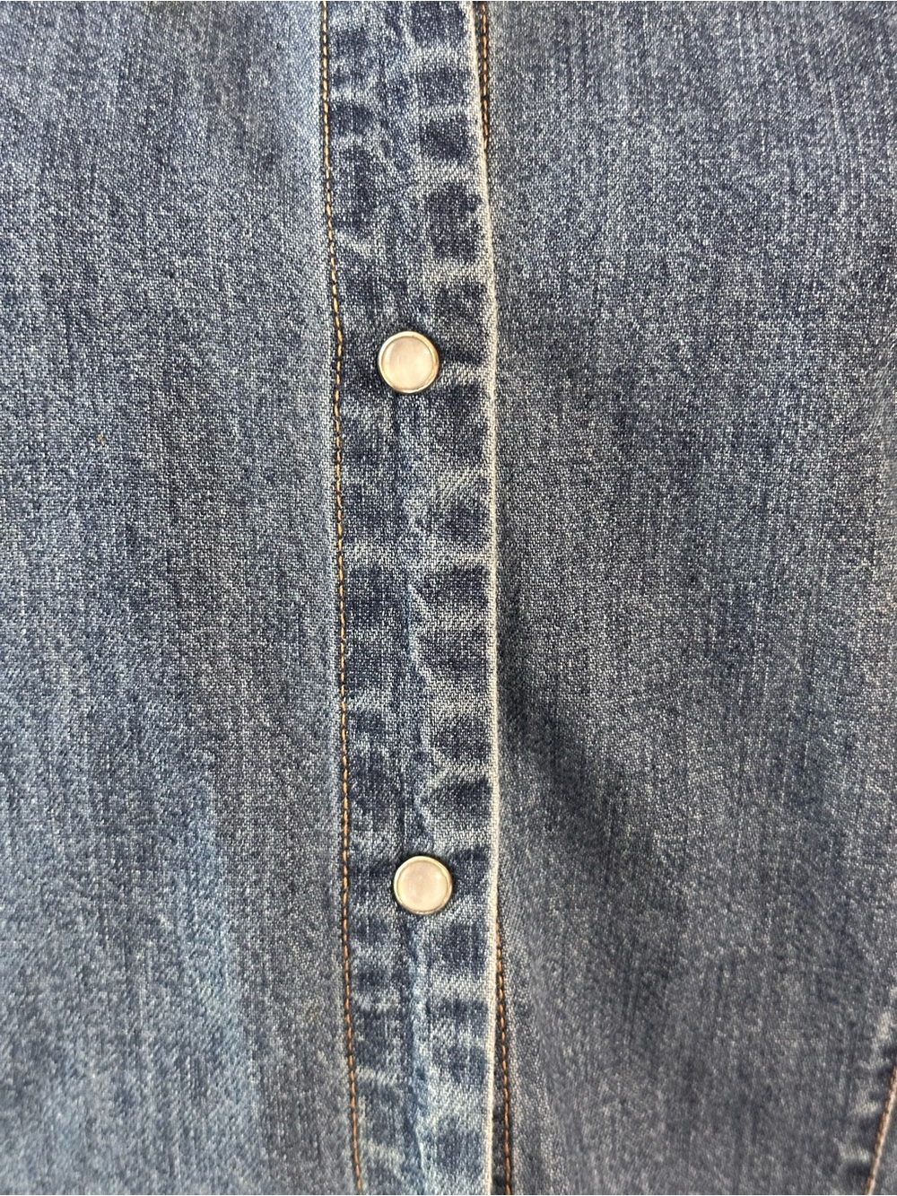 Harold's Blue Denim Short-Sleeve Button Front Top with Tie - Picture 3 of 6